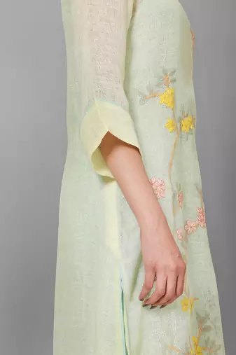 Yellow Thread Embroidered Kurta Set