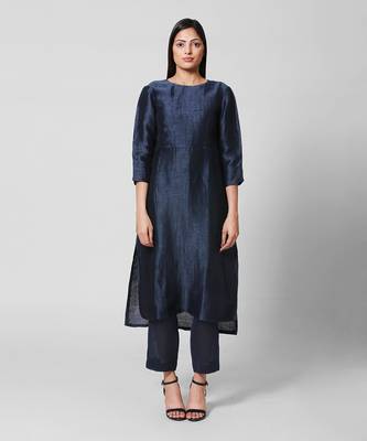 Dark Blue Silk Kurta Set 1