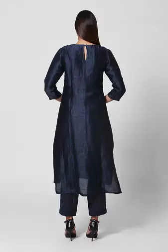 Dark Blue Silk Kurta Set