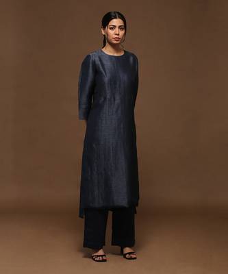 Navy Blue Linen Kurta Set 1