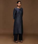 Navy Blue Linen Kurta Set