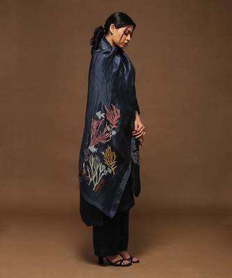 Navy Blue Linen Kurta Set 2