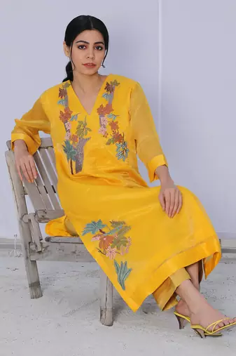 Yellow Line Kurta Set