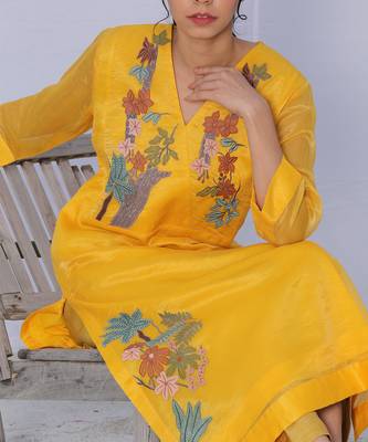 Yellow Line Kurta Set 3