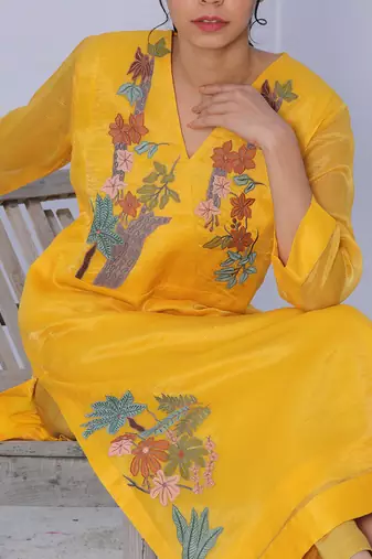 Yellow Line Kurta Set