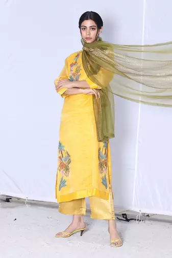 Yellow Line Kurta Set
