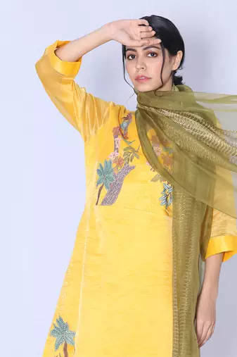 Yellow Line Kurta Set