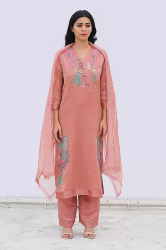 Pink Linen Kurta And Pant Set