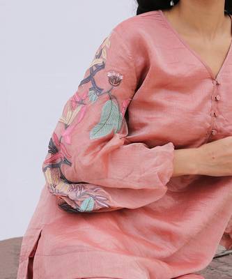 Pink Linen Kurta And Pant Set 2