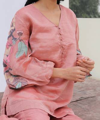 Pink Linen Kurta And Pant Set 3