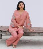 Pink Linen Kurta And Pant Set
