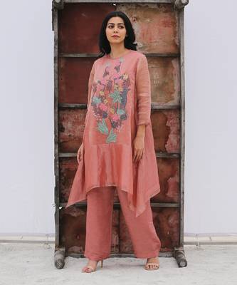 Peach Linen Kurta Set 1