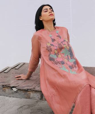 Peach Linen Kurta Set 2