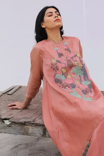 Peach Linen Kurta Set