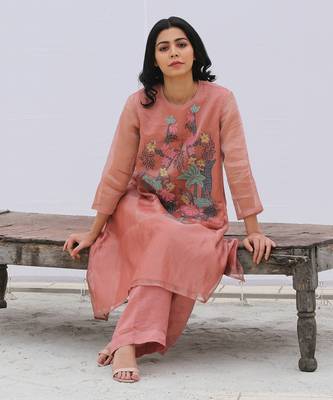 Peach Linen Kurta Set 3