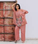 Pink Linen Kurta And Pant Set