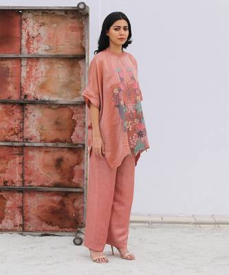 Pink Linen Kurta And Pant Set 2