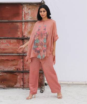 Pink Linen Kurta And Pant Set 3