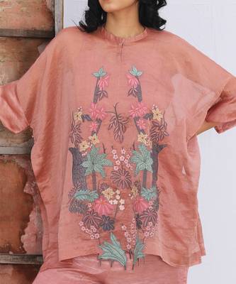 Pink Linen Kurta And Pant Set 4