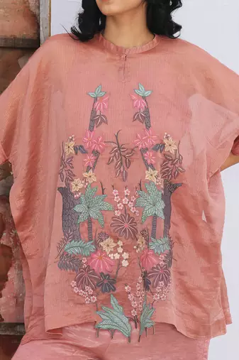 Pink Linen Kurta And Pant Set