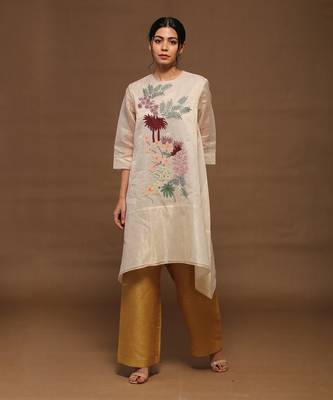 Ivory Linen Kurta And Top Set 2