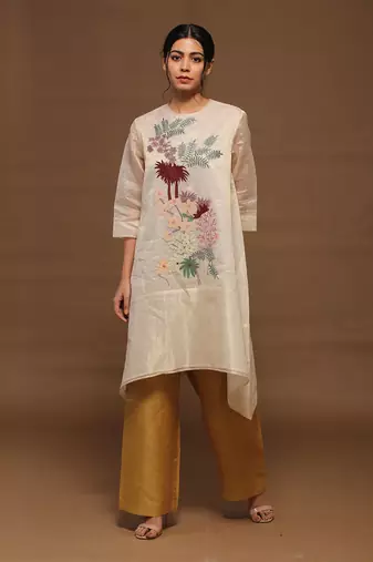 Ivory Linen Kurta And Top Set