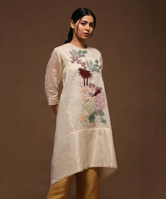 Ivory Linen Kurta And Top Set 3