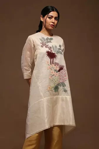 Ivory Linen Kurta And Top Set