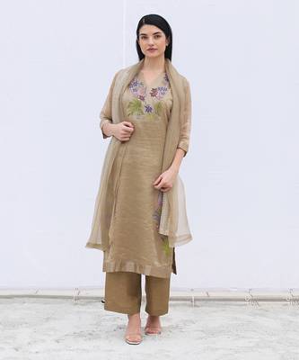 Brown Linen Kurta Set 1