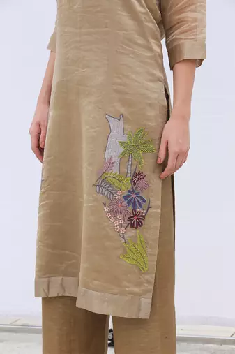 Brown Linen Kurta Set