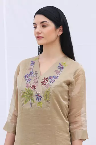 Brown Linen Kurta Set