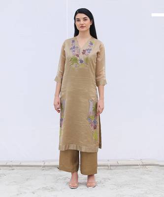 Brown Linen Kurta Set 5