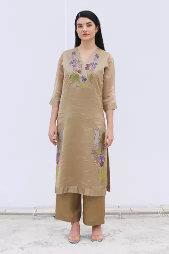 Brown Linen Kurta Set