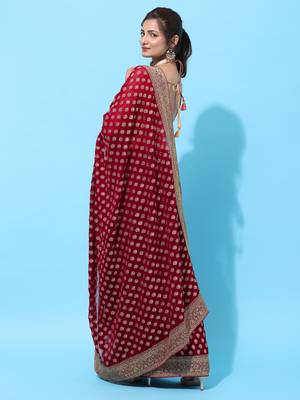 Red embroidered georgette saree with blouse 2