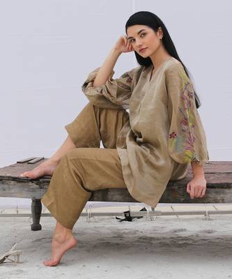 Brown Linen Two Piece Set 1