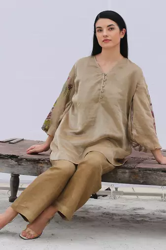 Brown Linen Two Piece Set