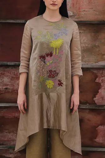 Brown Linen Kurta Set