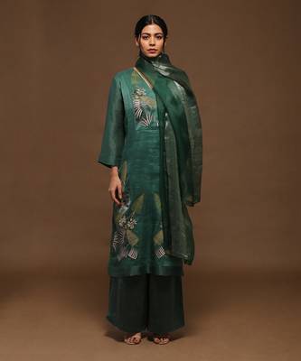 Green Linen Silk Kurta Set 2
