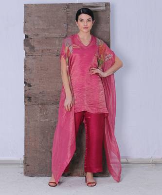 Rose Pink Ruffled Tunic And Pant Set 1