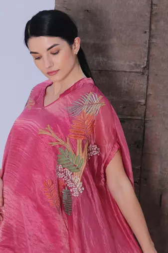 Rose Pink Ruffled Tunic And Pant Set