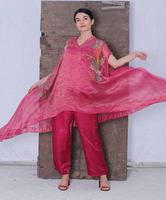 Rose Pink Ruffled Tunic And Pant Set 3