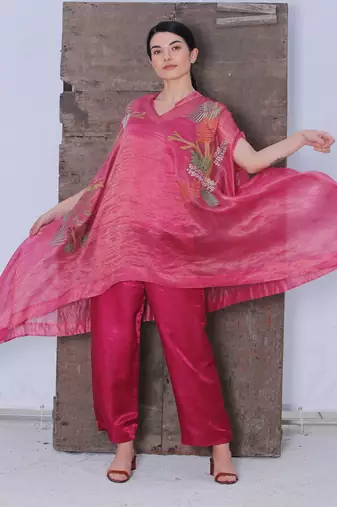 Rose Pink Ruffled Tunic And Pant Set