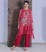 Deep Rose Tissue Silk Kurta And Pant Set