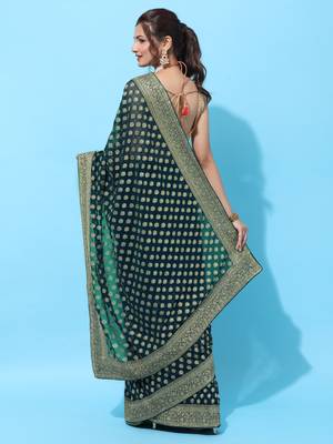 Blue embroidered georgette saree with blouse 2