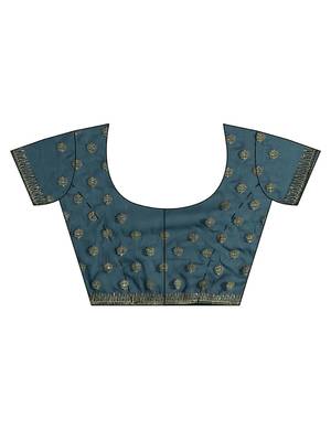 Blue embroidered georgette saree with blouse 5