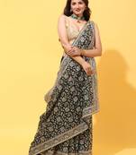 Green embroidered georgette saree with blouse