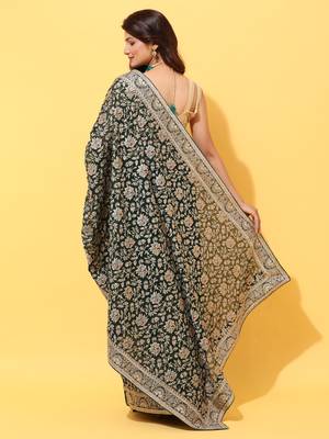 Green embroidered georgette saree with blouse 2