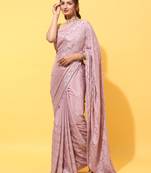 Lavender embroidered crepe saree with blouse