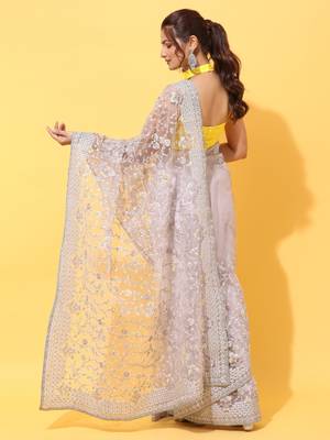 Lavender embroidered net saree with blouse 2
