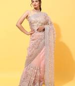 Peach embroidered net saree with blouse